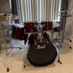 Pearl Export Series 5pc Drum Set Plus Zildjian Cymbals And Seat 