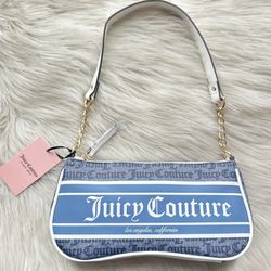 Juicy Couture Fashionista Shoulder Purse Bag Blue White With Gold Chain NEW 