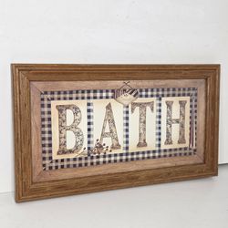 Primitive Folk Art Country Bath Framed Wooden Wall Decor Anna Scott Americana