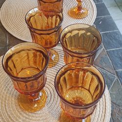 8 Gorgeous Vintage IMPERIAL GLASS Honey Amber Marigold Wine Goblets
