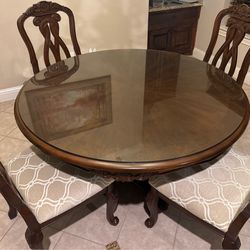 Round Dining Table Set (Glass Top) + 4 Chairs 