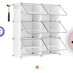 6 Cubes Shoe Organizer with Doors, 24 Pair Plastic Shoe Storage Cabinet