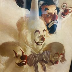 Vintage Robert Owns Signed   Clown Print 26 Inches Wide 39 Tall