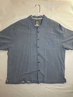 Jamaica Jaxx 2XL Blue Silk Short Sleeve Button-Up Shirt Relaxed Geometric