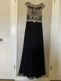 Dancing Queen Gorgeous Black Gown w/Gold Braid & Iridescent Sequins - Size M