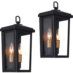 MO&OK 2 Pack Outdoor Wall Lights,Coffee Garage Wall Sconce(Tempered Glass Lampshade),2-Light Waterproof Wall Lamp,Outside Modern Lighting Fixture for 