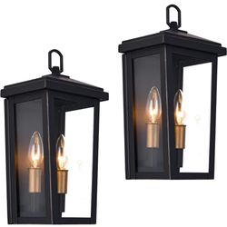 MO&OK 2 Pack Outdoor Wall Lights,Coffee Garage Wall Sconce(Tempered Glass Lampshade),2-Light Waterproof Wall Lamp,Outside Modern Lighting Fixture for 