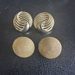 Crown Trifari Earrings Gold Tone Trinity Knot Rope & Spiral Dome Clip On Set of 2 1960s.