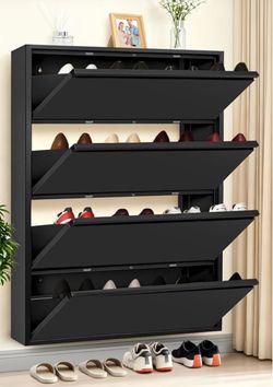 Unopened 4 tier black metal shoe cabinet