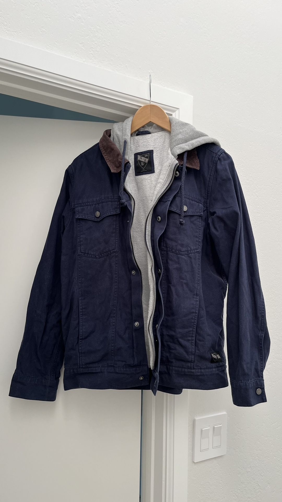 Vans AV Edict Navy Blue Grey Fleece Lined Hoodie Jacket (M)