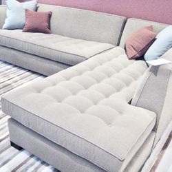 Cream White Designer 2pc 114” by 82” Tufted Sectional Sofa with Rightside Chaise by Mitchell Gold + Bob Williams