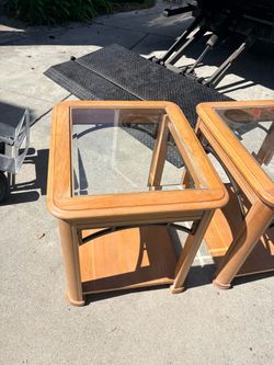 Wood and Glass Top End Tables Set of 2