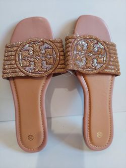 Rhinestone Embellished Flat Slide Sandals