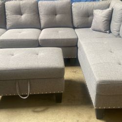  Nailhead Trim Grey Sectional Sofa