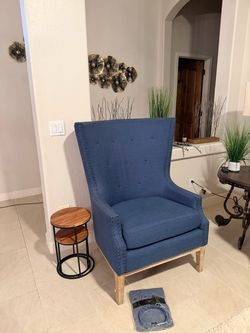 Blue Wingback Accent Chair with Nailhead Trim