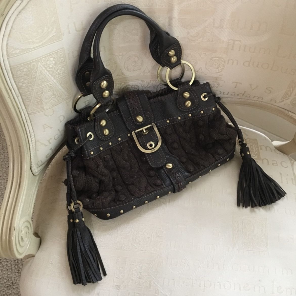Beautiful Leather/Cable Knit Boho Bag