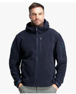 Tactical Hoodie Jacket for Men 4.0 - Military Style Fleece Sweater for Cold, Rain, Wind or Snow, Navy Blue, Large
