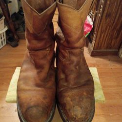 JUSTIN-brown leather laceless steel toe boots