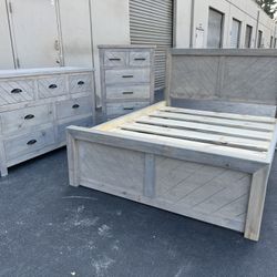 New Queen Size Bed Frame With Matching Dresser And Tall Chest 