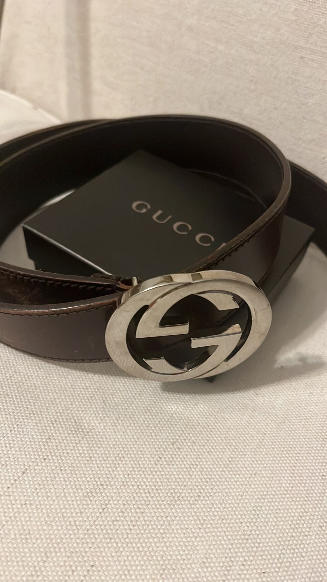 Unisex Leather Gucci GG : Authentic Brown Leather Belt 42”x1.50”