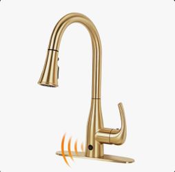 Hands-Free Kitchen Faucet with Pull-Down Sprayer, Motion Sensor, 4 Spray Settings-Gold