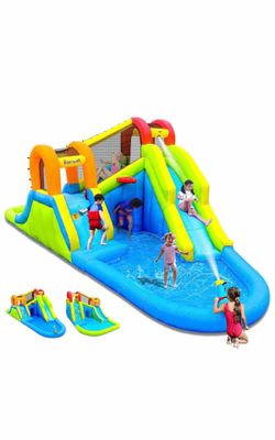 Inflatable Double Water Slide With Soccer Goal for  Party Fun