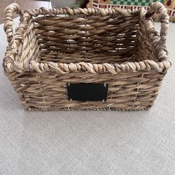 Smith & Hawken Wicker Deep Basket/Storage Bin with Handles and Chalkboard Label