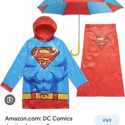 DC Comics Justice League Superman Toddler Boys Button Down Waterproof Rain Jacket Cape and Umbrella
