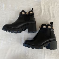 Steve Madden Black Rhinestone Ankle Boots With Heel