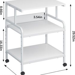 Large White Printer Stand with Storage Shelf, 23.6" W x 18.9" D Printer Cart with Wheels, 3 Tier