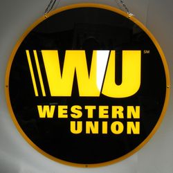Western Union Extra Large Round Double Sided 26" Hanging Lighted Sign


