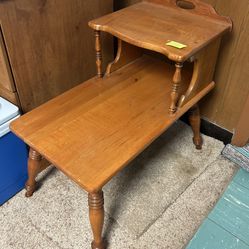 Vintage Mid-Century Maple Wood Two-Tiered Step End/Side Table
