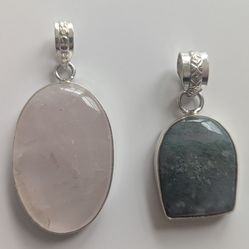 Silver pendants with rose quartz and moss agate- 925