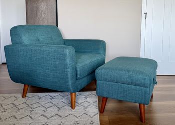 Mid-century armchair with storage ottoman