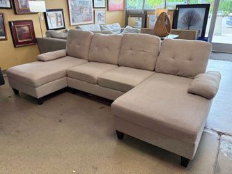 Beige Fabric Double Chaise U Sectional