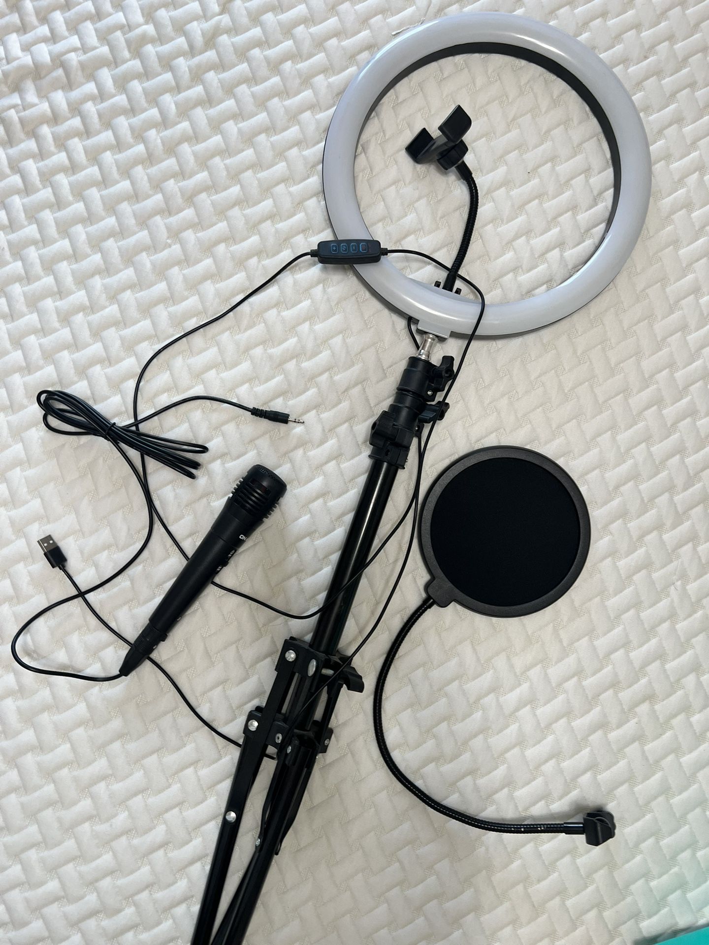 12” Ring Light Tripod with Mic & Pop Filter