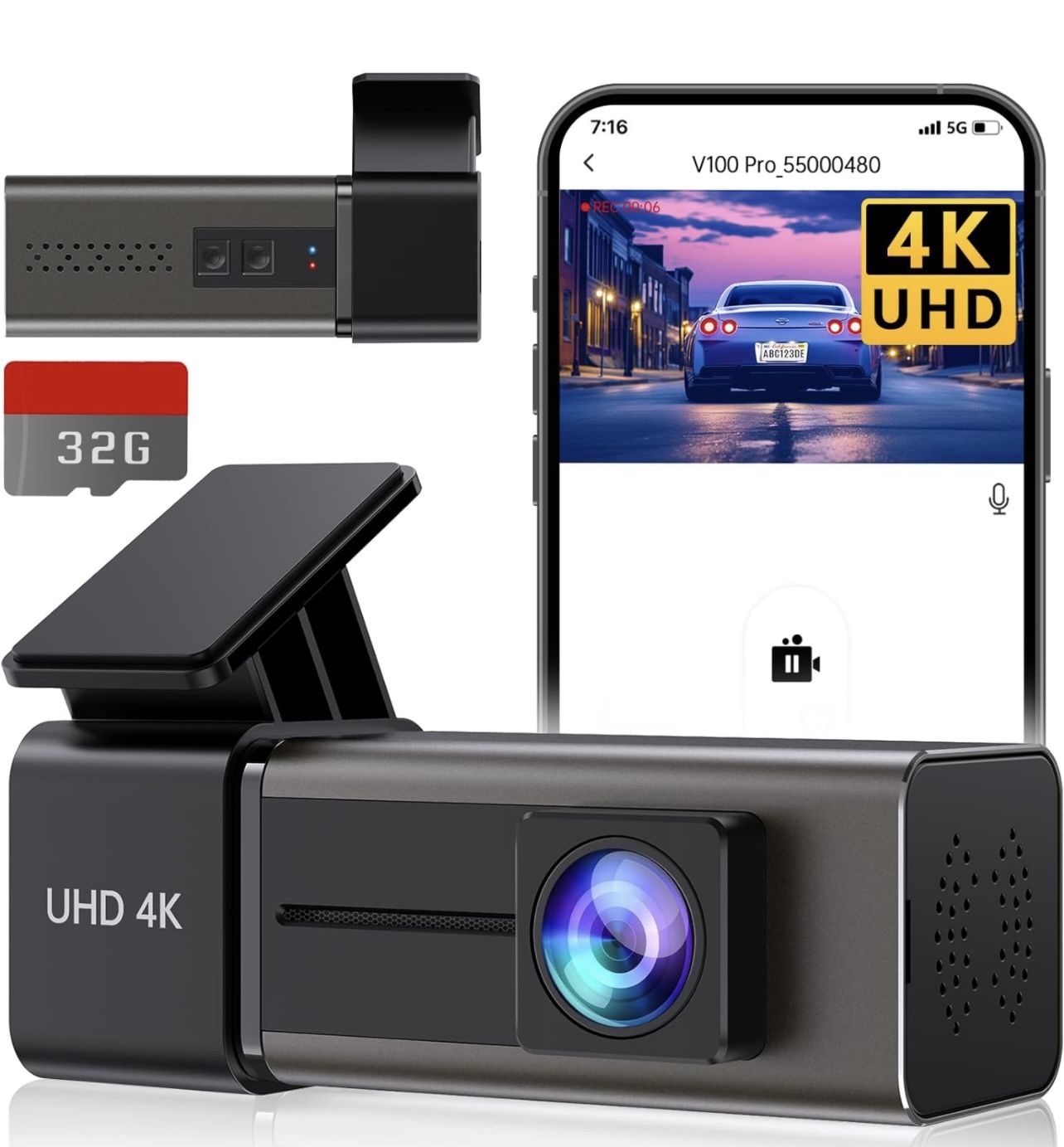 Dash Cam 4K WiFi Front Dash Camera for Cars, E-YEEGER Car Camera Mini Dashcams with App, Dashboard Camera with 24H Parking Mode, Night Vision, Loop Re