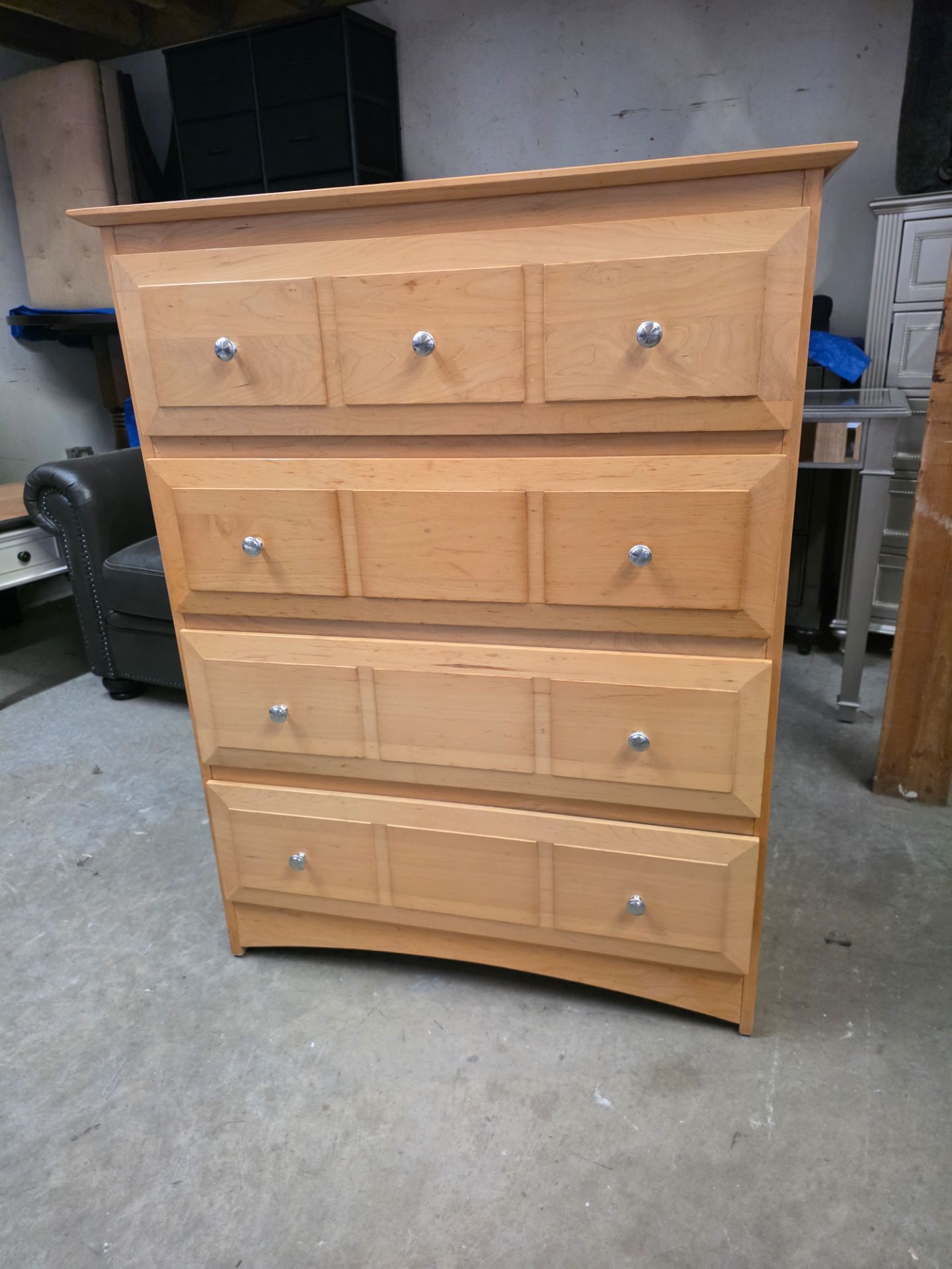 Honey Oak Color Wooden 4 Drawer Tallboy Dresser