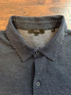 Vince Geo Jacquard Men's L Blue 100% Long Staple Cotton Button Down Short Sleeve Shirt
