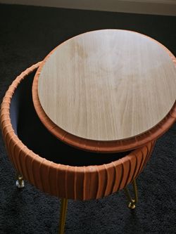 Round Velvet Storage Ottoman with Gold Legs