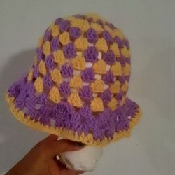 Yellow /Purple Granny Square Bucket Hat 