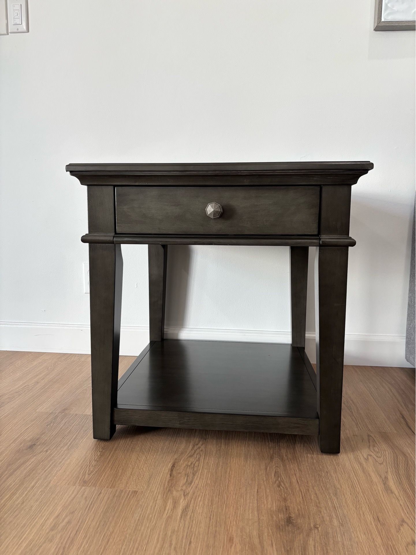NEW Solid Wood Side Table - Grey Acacia & Birch - Felt-Lined Drawer