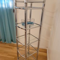 TALL GLASS 5 SHELFS VERY HEAVY AND STURDY SPACE SAVER 51"TALL...13" DEPTH...