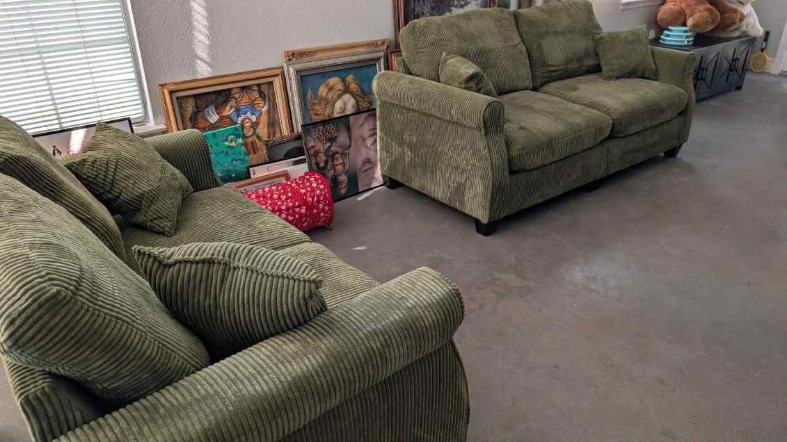 New Sage Corduroy Sofa Couch And Loveseat! Includes Free Delivery 🚚!