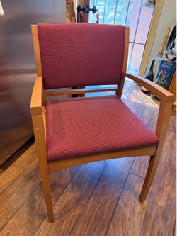 Two Wooden Armchair with Red Upholstery