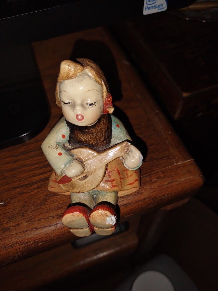 Vintage Handmade Little Girl Playing Banjo Figurine
