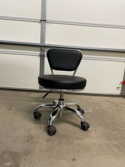 Black Vinyl Rolling Stool with Back Rest