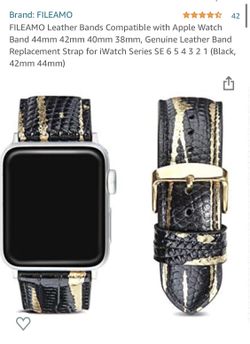 FILEAMO Leather Bands Compatible with Apple Watch Band 44mm 42mm 40mm 38mm, Genuine Leather Band Replacement Strap for iWatch Series SE 6 5 4 3 2 1 (B