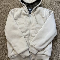 Street Rules Sherpa Lined Full Zip Cream Hoodie Mens Size Large