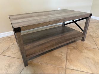 Farmhouse Metal-X Coffee Table with Lower Shelf, Grey Wash